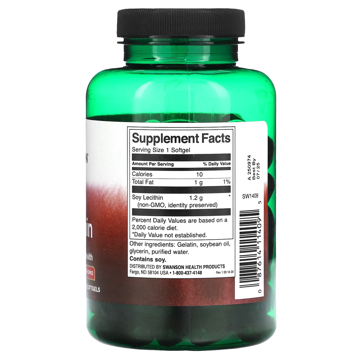 Swanson 大豆卵磷脂(非基因改造)1200毫克 SG 90