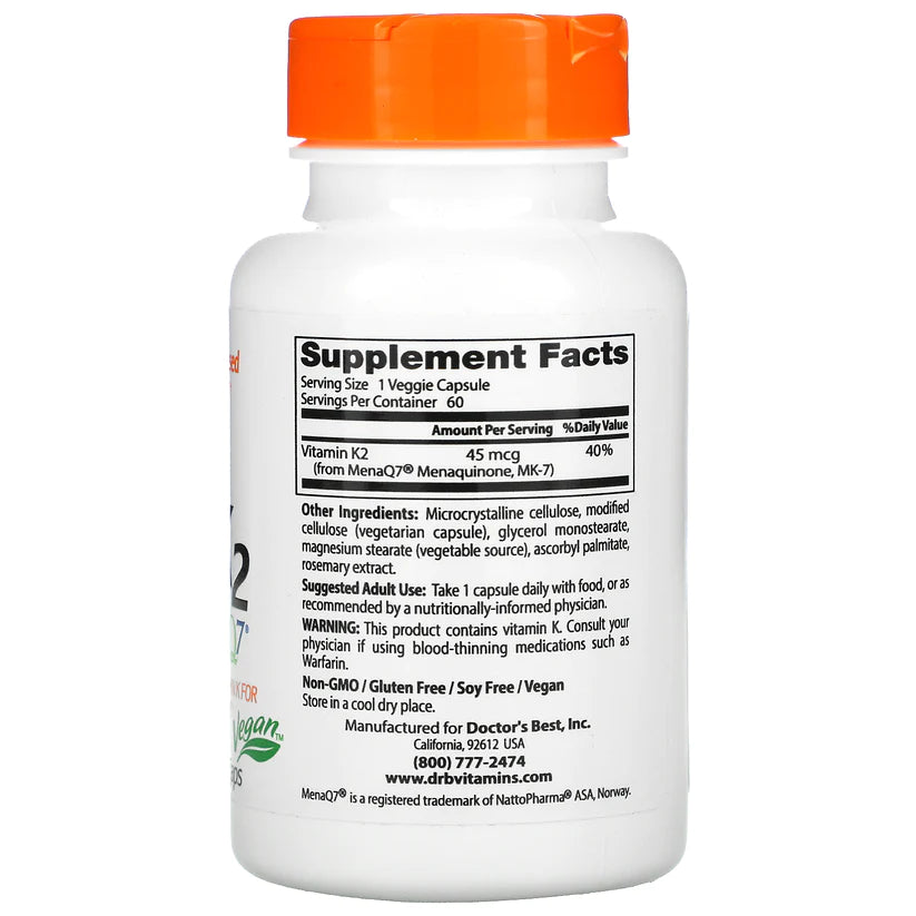 Doctor's Best 天然維生素 K2 MK-7 45微克素食膠囊 60粒