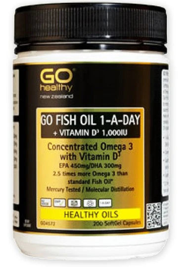 Go Healthy Go 魚油每日一片 + 維生素 D 1000IU 膠囊 200粒