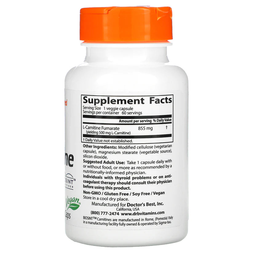 Doctor's Best 左旋肉鹼富馬酸鹽 855毫克 素食膠囊 60粒