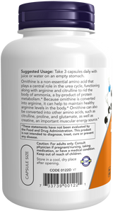 Now L-Ornithine 500 mg Veg Capsules 120