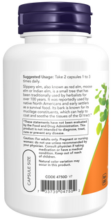 Now Slippery Elm 400 mg Veg Capsules 100