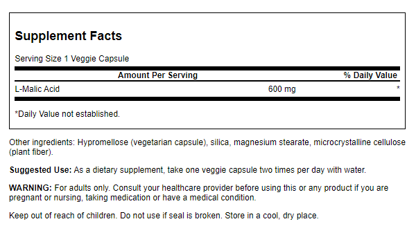 Swanson 蘋果酸素食膠囊 600毫克 100粒